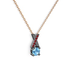 Akuamarin ve garnet 925 ayar siyah rodyum kaplama gümüş kolye (40 cm gümüş rolo zincir)