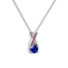 Lab safir ve rodolit garnet 18 ayar beyaz altın kolye (40 cm gümüş rolo zincir)