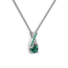 Taşlı Daire X kolye - Yeşil kuvars 18 ayar beyaz altın kolye (40 cm gümüş rolo zincir) #2159so