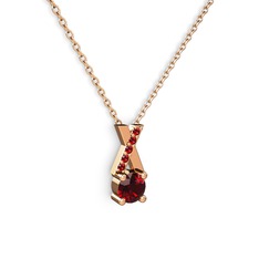Taşlı Daire X kolye - Garnet 925 ayar rose altın kaplama gümüş kolye (40 cm rose altın rolo zincir) #23mfzq