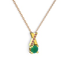 Taşlı Daire X kolye - Kök zümrüt ve kök yakut 925 ayar altın kaplama gümüş kolye (40 cm rose altın rolo zincir) #281e6k