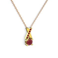 Taşlı Daire X kolye - Kök yakut ve garnet 8 ayar altın kolye (40 cm rose altın rolo zincir) #2dfaq5
