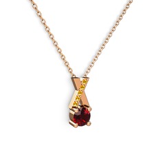 Garnet ve sitrin 14 ayar rose altın kolye (40 cm gümüş rolo zincir)
