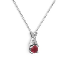 Taşlı Daire X kolye - Kök yakut ve swarovski 8 ayar beyaz altın kolye (40 cm beyaz altın rolo zincir) #2ffdq8