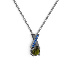Taşlı Daire X kolye - Peridot ve lab safir 925 ayar siyah rodyum kaplama gümüş kolye (40 cm gümüş rolo zincir) #2omrud