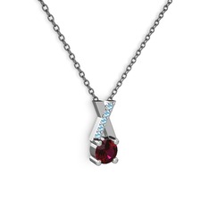 Taşlı Daire X kolye - Rodolit garnet ve akuamarin 14 ayar beyaz altın kolye (40 cm gümüş rolo zincir) #2yrtcw