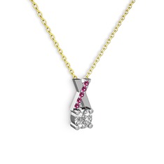 Taşlı Daire X kolye - Swarovski ve rodolit garnet 18 ayar beyaz altın kolye (40 cm gümüş rolo zincir) #2z8ggx