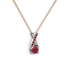 Taşlı Daire X kolye - Kök yakut ve garnet 14 ayar beyaz altın kolye (40 cm rose altın rolo zincir) #37bble