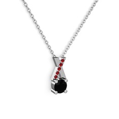 Siyah zirkon ve garnet 8 ayar beyaz altın kolye (40 cm beyaz altın rolo zincir)