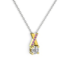 Swarovski ve ametist 14 ayar altın kolye (40 cm gümüş rolo zincir)