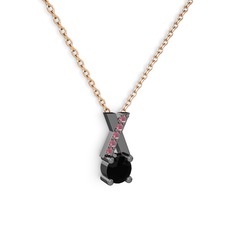 Taşlı Daire X kolye - Siyah zirkon ve kök yakut 925 ayar siyah rodyum kaplama gümüş kolye (40 cm gümüş rolo zincir) #44s9tn
