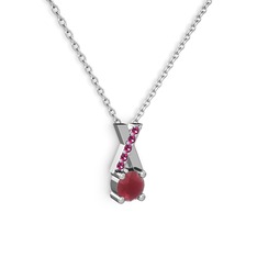 Taşlı Daire X kolye - Kök yakut ve rodolit garnet 18 ayar beyaz altın kolye (40 cm beyaz altın rolo zincir) #49xthn