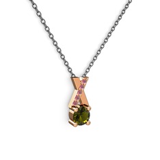 Peridot ve kök yakut 8 ayar rose altın kolye (40 cm gümüş rolo zincir)