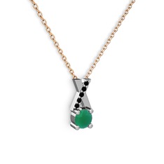 Taşlı Daire X kolye - Kök zümrüt ve siyah zirkon 14 ayar beyaz altın kolye (40 cm gümüş rolo zincir) #4ud5zc