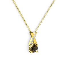 Taşlı Daire X kolye - Dumanlı kuvars ve pırlanta 18 ayar altın kolye (0.075 karat, 40 cm altın rolo zincir) #4viwhl