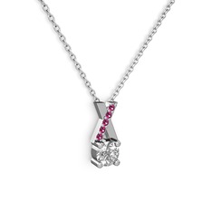 Taşlı Daire X kolye - Swarovski ve rodolit garnet 14 ayar beyaz altın kolye (40 cm beyaz altın rolo zincir) #4yfc09