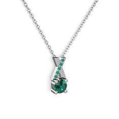 Yeşil kuvars ve kök zümrüt 8 ayar beyaz altın kolye (40 cm gümüş rolo zincir)