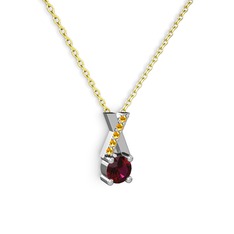 Rodolit garnet ve sitrin 8 ayar beyaz altın kolye (40 cm altın rolo zincir)