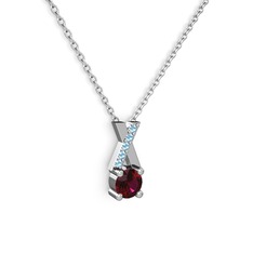 Rodolit garnet ve akuamarin 925 ayar gümüş kolye (40 cm beyaz altın rolo zincir)