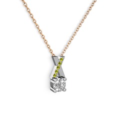Taşlı Daire X kolye - Swarovski ve peridot 8 ayar beyaz altın kolye (40 cm gümüş rolo zincir) #5xdzl1