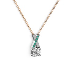 Taşlı Daire X kolye - Swarovski ve kök zümrüt 14 ayar beyaz altın kolye (40 cm gümüş rolo zincir) #5xhmdc