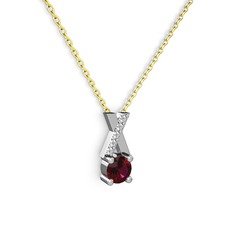 Taşlı Daire X kolye - Rodolit garnet ve beyaz zirkon 8 ayar beyaz altın kolye (40 cm gümüş rolo zincir) #61m2gy