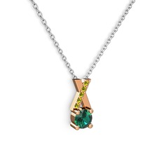 Yeşil kuvars ve peridot 18 ayar rose altın kolye (40 cm gümüş rolo zincir)