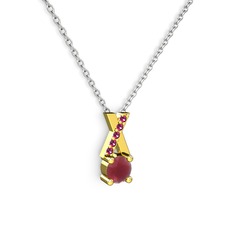 Kök yakut ve rodolit garnet 14 ayar altın kolye (40 cm beyaz altın rolo zincir)