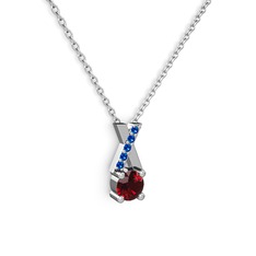 Garnet ve lab safir 14 ayar beyaz altın kolye (40 cm beyaz altın rolo zincir)