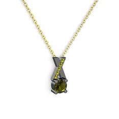 Peridot 925 ayar siyah rodyum kaplama gümüş kolye (40 cm altın rolo zincir)