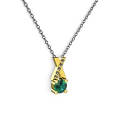 Taşlı Daire X kolye - Yeşil kuvars ve dumanlı kuvars 8 ayar altın kolye (40 cm gümüş rolo zincir) #6rfsf2