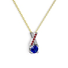 Lab safir ve garnet 8 ayar beyaz altın kolye (40 cm altın rolo zincir)