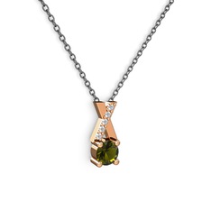 Peridot ve pırlanta 925 ayar rose altın kaplama gümüş kolye (0.075 karat, 40 cm gümüş rolo zincir)
