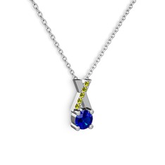 Lab safir ve peridot 18 ayar beyaz altın kolye (40 cm gümüş rolo zincir)