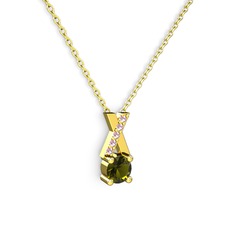 Peridot ve pembe kuvars 14 ayar altın kolye (40 cm gümüş rolo zincir)