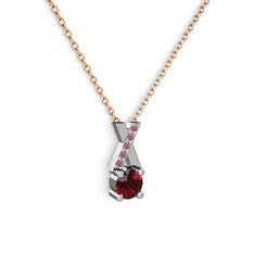 Garnet ve kök yakut 925 ayar gümüş kolye (40 cm rose altın rolo zincir)
