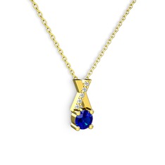 Lab safir ve swarovski 18 ayar altın kolye (40 cm gümüş rolo zincir)
