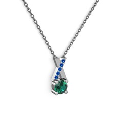 Yeşil kuvars ve lab safir 18 ayar beyaz altın kolye (40 cm gümüş rolo zincir)