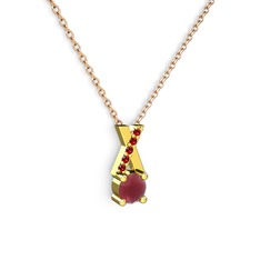 Taşlı Daire X kolye - Kök yakut ve garnet 8 ayar altın kolye (40 cm rose altın rolo zincir) #7amabw