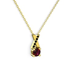Rodolit garnet ve siyah zirkon 925 ayar altın kaplama gümüş kolye (40 cm altın rolo zincir)