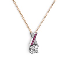 Taşlı Daire X kolye - Swarovski ve rodolit garnet 925 ayar gümüş kolye (40 cm rose altın rolo zincir) #7ypors