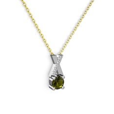 Taşlı Daire X kolye - Peridot ve pırlanta 18 ayar beyaz altın kolye (0.075 karat, 40 cm altın rolo zincir) #843f54