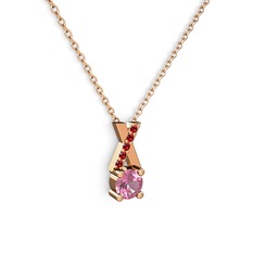 Pembe kuvars ve garnet 925 ayar rose altın kaplama gümüş kolye (40 cm rose altın rolo zincir)
