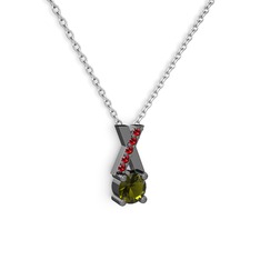 Taşlı Daire X kolye - Peridot ve garnet 925 ayar siyah rodyum kaplama gümüş kolye (40 cm beyaz altın rolo zincir) #87yfny
