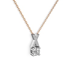 Taşlı Daire X kolye - Swarovski ve pırlanta 14 ayar beyaz altın kolye (0.075 karat, 40 cm rose altın rolo zincir) #8aozly