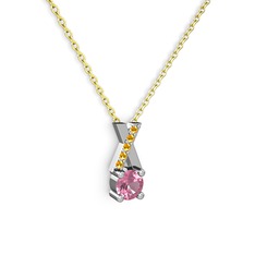 Pembe kuvars ve sitrin 8 ayar beyaz altın kolye (40 cm altın rolo zincir)