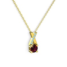 Rodolit garnet ve akuamarin 14 ayar altın kolye (40 cm gümüş rolo zincir)