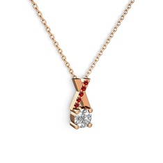 Beyaz zirkon ve garnet 925 ayar rose altın kaplama gümüş kolye (40 cm rose altın rolo zincir)