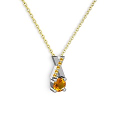 Taşlı Daire X kolye - Sitrin 14 ayar beyaz altın kolye (40 cm altın rolo zincir) #90tlxg