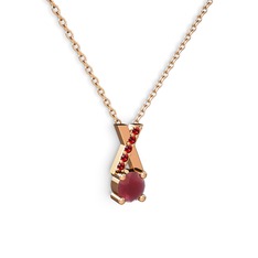 Kök yakut ve garnet 18 ayar rose altın kolye (40 cm rose altın rolo zincir)